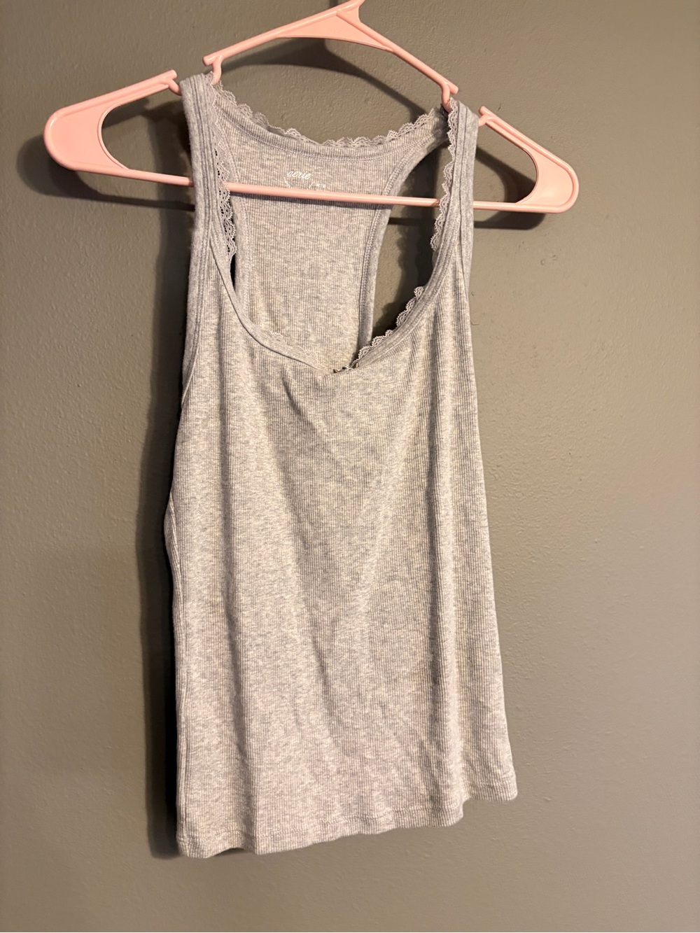 aerie Gray Lace-Trim Ribbed Camisole
